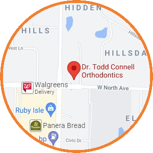 Map showing the location of Dr. Todd Connell Orthodontics in Brookfield, WI 53045.