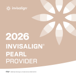 Invisalign 2026 Pearl Provider badge with beige background and white geometric design.