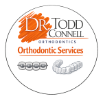 Orthodontic services logo for Dr. Todd Connell Orthodontics showing braces and clear aligners serving Brookfield and Oak Creek Wisconsin